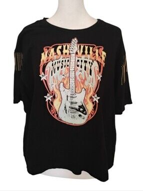 Nashville Music City Guitar Graphic Tee -with Gold Fringe